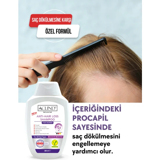 Aclind  Anti-Hair Loss Shampoo For Women 300 ml - Kadınlar İçin Saç Dökülmesine Karşı Etkili Şampuan