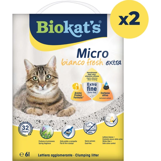 Biokat's Biokats Kedi Kumu Micro Bianco Fresh Extra 6 lt 2 Adet