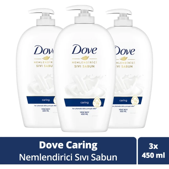 Dove Nemlendirici Sıvı Sabun Caring 1/4 Nemlendirici Krem Etkili 450 Ml X3 Adet