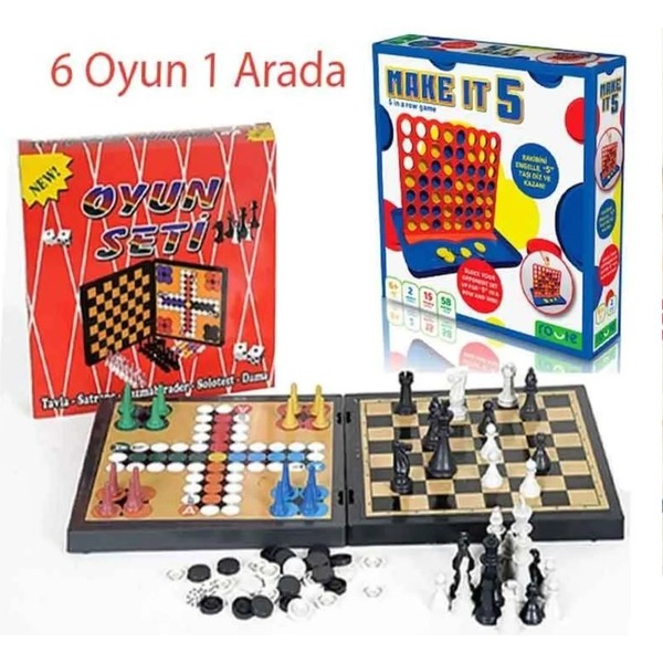 6'lı Plastik Oyun Set (Hedef 5-Satranç-Dama-Tavla-Kızmabirader
