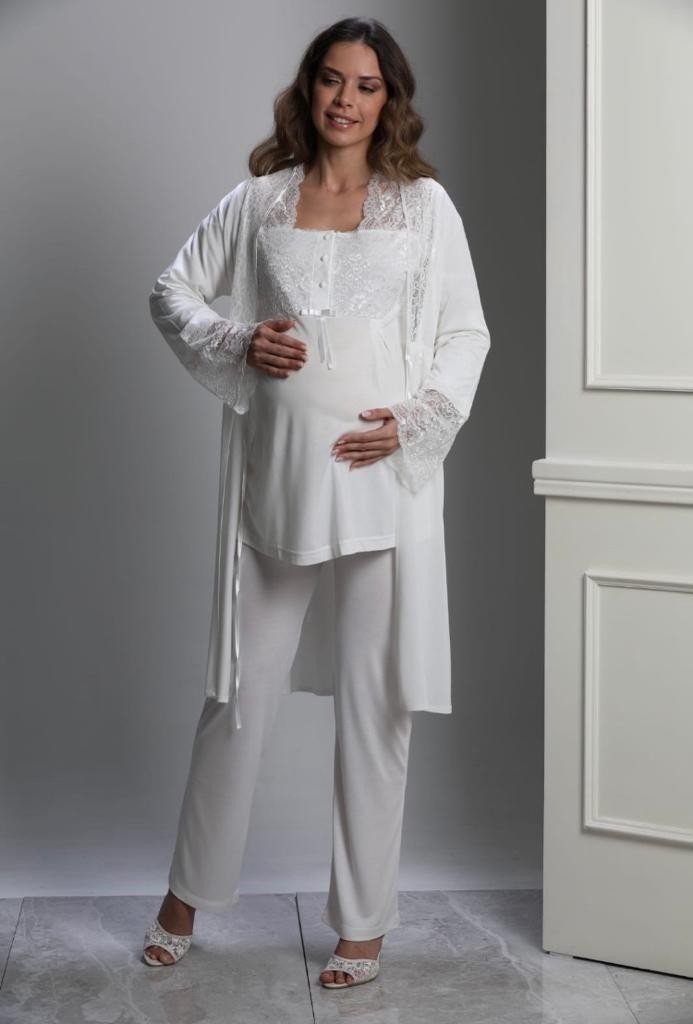 Nehirsel 3018 Hamile Lohusa 3 Lü Pijama Sabahlık Tk görsel 2