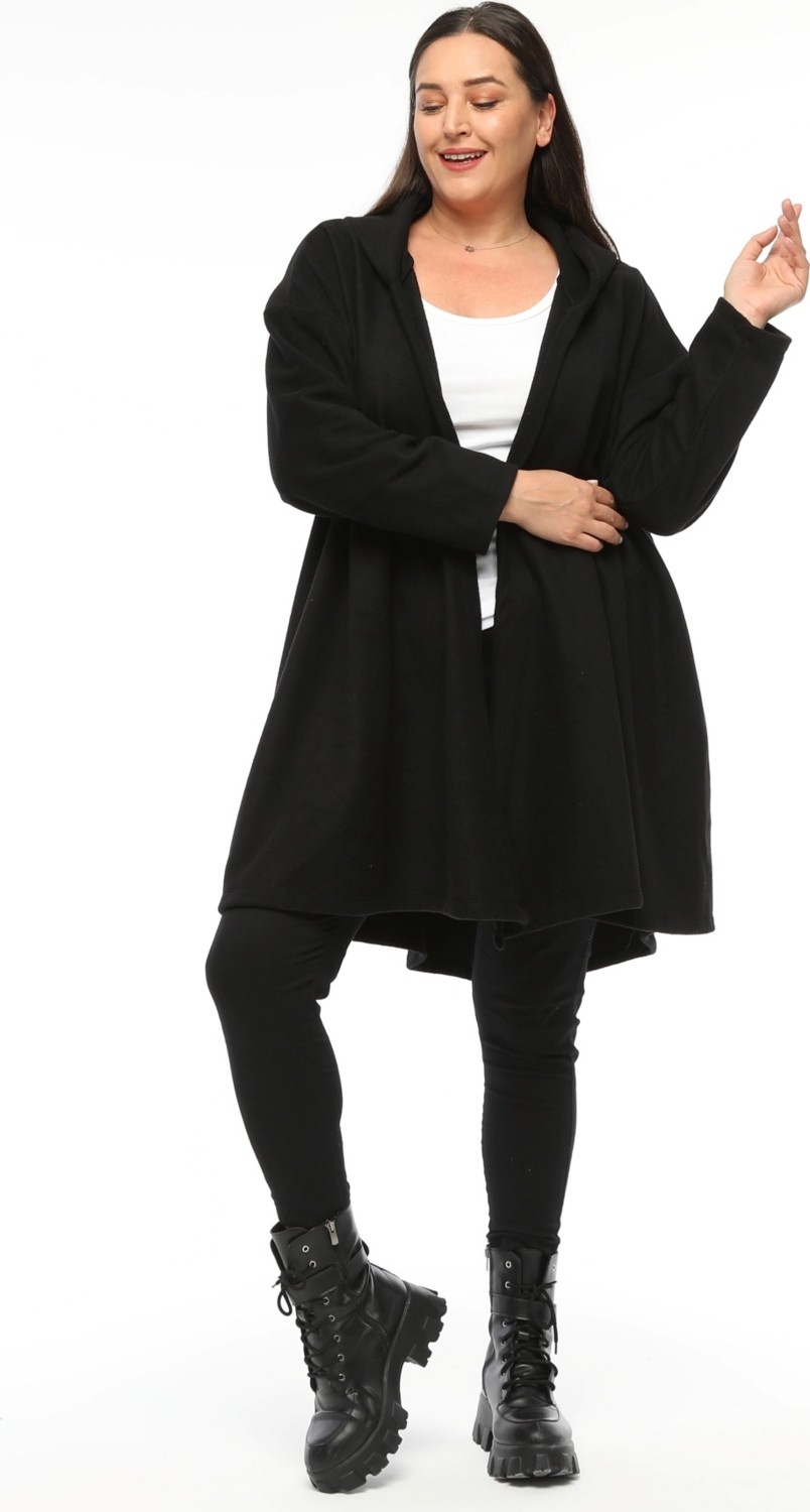 Curvy Trend Büyük Beden Kapşonlu Polar Hırka görsel 4