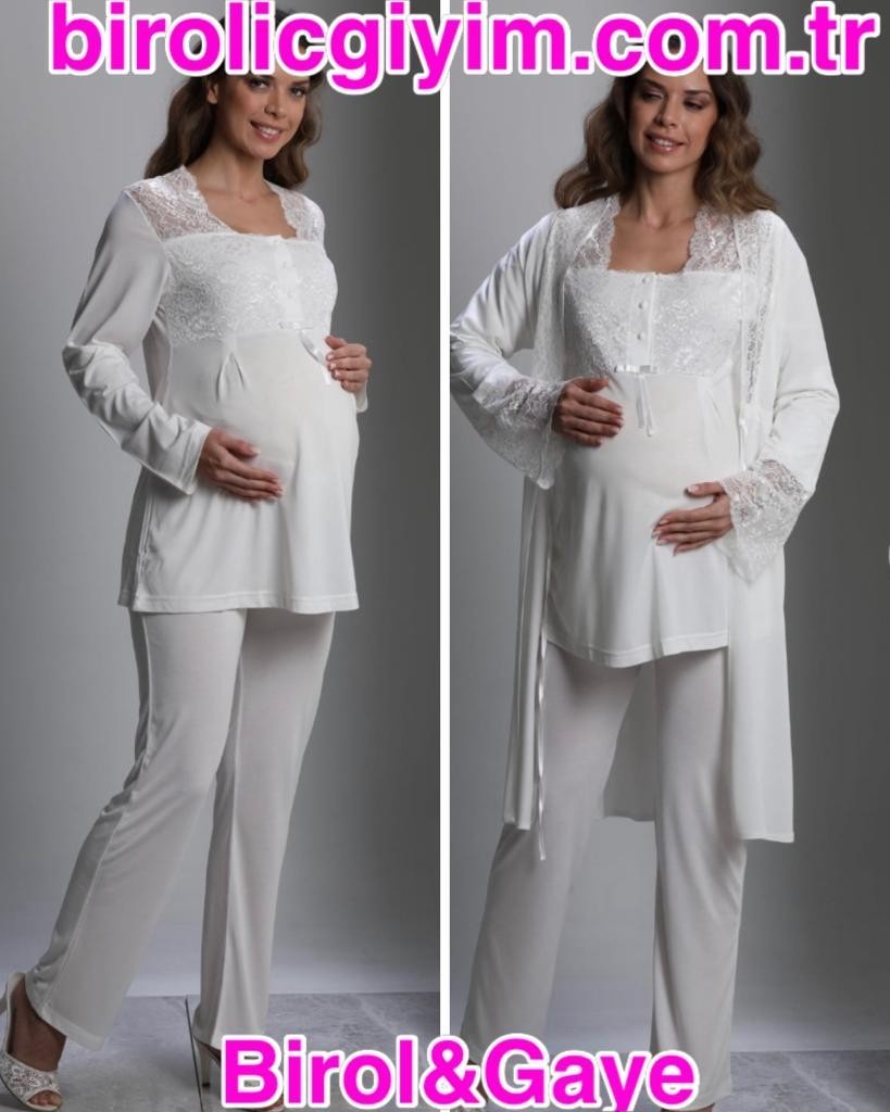 Nehirsel 3018 Hamile Lohusa 3 Lü Pijama Sabahlık Tk görsel 4