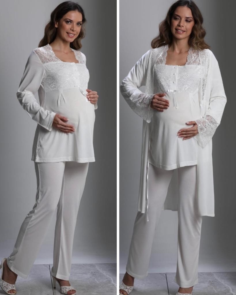 Nehirsel 3018 Hamile Lohusa 3 Lü Pijama Sabahlık Tk görsel 5
