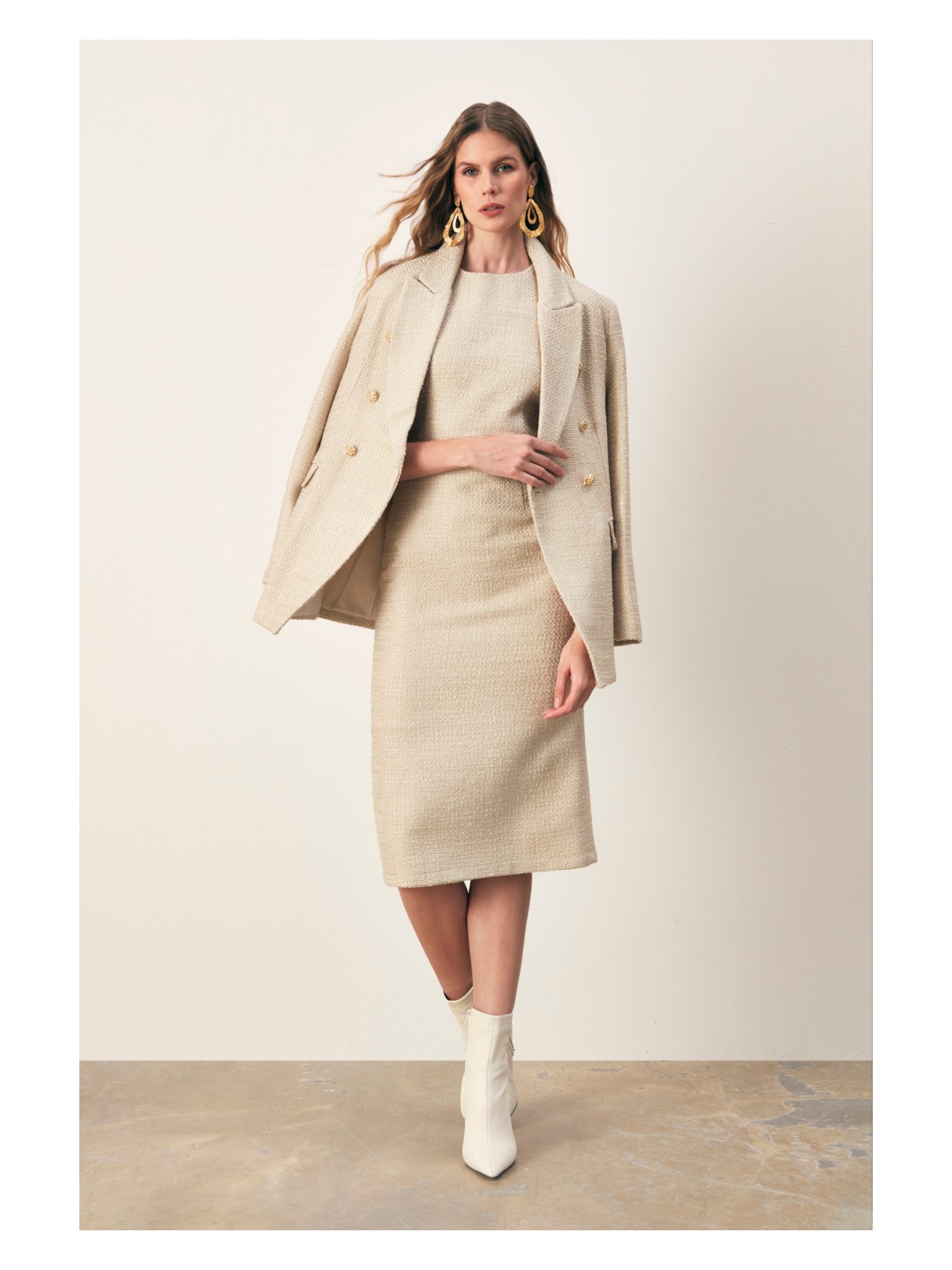 Sateen Kolsuz Uzun Tüvit Elbise - Lacivert - Görsel 3