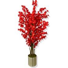 Kırmızı Bahar Dalı 140 cm Yapay Ağaç 20X20 Galvaniz Saksı