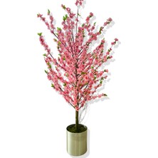 Kiraz Çiçek Pembe Bahar Dalı Yeşil Detaylı 180 cm 25X25 Galvaniz Saksı