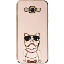 Smcase Samsung Galaxy J7 2015 Case Kılıf Kamera Korumalı Köpek Desenli Standlı Silikon Pembe