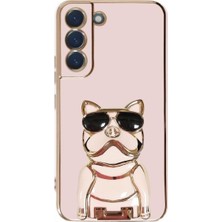 Smcase Samsung Galaxy S21+ Plus 5g Case Kılıf Kamera Korumalı Köpek Desenli Standlı Silikon Pembe