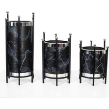 Vitale Stephan Mermer Desenli Krom 3'lü Saksı Set AK.FC0217