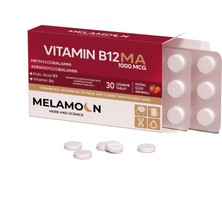 Melamoon Vitamin B12 1000MCG İçeren 30 Tablet Takviye Edici Gıda, Doğal Çilek Aromalı