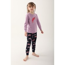 RolyPoly Party Cat Lila Kız Çocuk Uzun Kol Pijama Takım