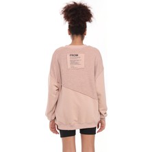 Fancy Kadın Bisiklet Yaka Garnili Sırt Detaylı Oversize Tarz Sweatshirt Çikolata