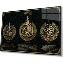 Bay Çağrı Ayetel Kürsi, Felak ve Nas Suresi Dini Islami Cam Tablo, Ev Ofis Duvar Dekoru Hediyelik Büyük Tablo