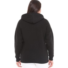 Ebsumu Kadın Büyük Beden Şardonlu Fermuarlı Kalın Siyah Sweatshirt