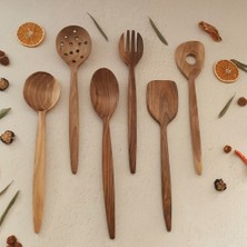 Artful Wooden Ahşap Tahta Servis, Sunum Kaşığı ve Spatula Seti - El Yapımı - Ceviz Ağacı -30 cm