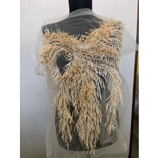 Gönülden Tasarım 53X46 cm Nişan Abiye Gelinlik Aksesuar Kabartma Işleme Aplike Dikiş