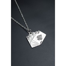 Poker İskambil  Gümüş Kaplama Unisex Düz Zincir Kolye kod 709