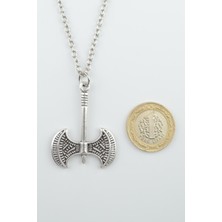 2'li Viking Balta - Çift Taraflı Balta  Gümüş Kaplama Unisex Düz Zincir Kolye Seti kod 1073