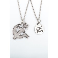 2'li Orak Çekiç  Gümüş Kaplama Unisex Düz Zincir Kolye Seti kod 1059