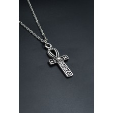Ankh Anahtarı - Nil'in Anahtarı  Gümüş Kaplama Unisex Düz Zincir Kolye kod 722