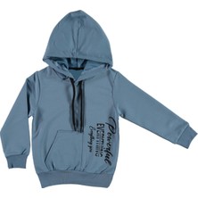 İrem Çocuk Giyim Erkek Çocuk Powerful Yazı Desenli Kanguru Cepli Kapüşonlu Açık Mavi Sweatshirt
