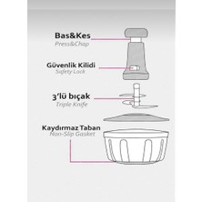 Kitchen Pembelia Büyük Boy Çelik Bıçaklı Üsten Basmalı El Rondosu Soğan Sebze Doğrayıcı