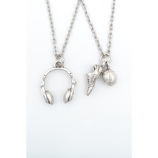 2'li Kulaklık - Futbol - Krampon - Top  Gümüş Kaplama Unisex Düz Zincir Kolye Seti kod 1068