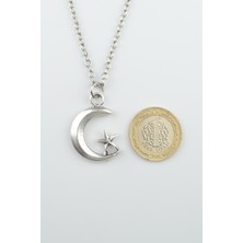 2'li Ay Yıldız  Gümüş Kaplama Unisex Düz Zincir Kolye Seti kod 1070