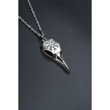 Kuzgun Kafatası - Vegvisir   Gümüş Kaplama Unisex Düz Zincir Kolye kod 651