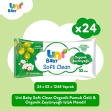 Uni Baby Soft Clean Organik Pamuk Özlü & Organik Zeytinyağlı Islak Mendil 24X52 Adet