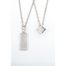 2'li Dikdörtgen - Küp Trend  Gümüş Kaplama Unisex Düz Zincir Kolye Seti kod 1051