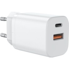 Case 4U 2 Portlu Type-C + USB-A Çıkışlı 30W Şarj Cihazı - Akım Korumalı iPhone ve Android Uyumlu Hızlı Şarj Adaptörü Beyaz