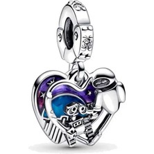 Ni Aksesuar Gümüş S925 Damgalı Pixar Wall-E & Eve Sallantılı Charm