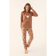 Arnetta Kadın Süt Kahve Desenli Pijama Takımı