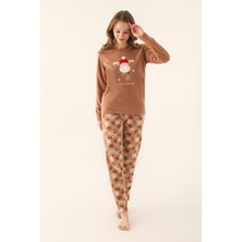 Arnetta Kadın Süt Kahve Desenli Pijama Takımı