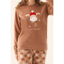 Arnetta Kadın Süt Kahve Desenli Pijama Takımı