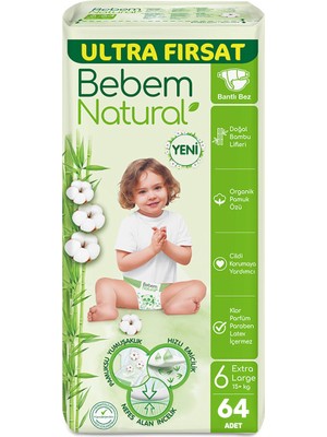 Bebem Natural Bebek Bezi Ultra Fırsat Paketi Maxi 6 Numara 64 Adet (64 x 1 Paket)