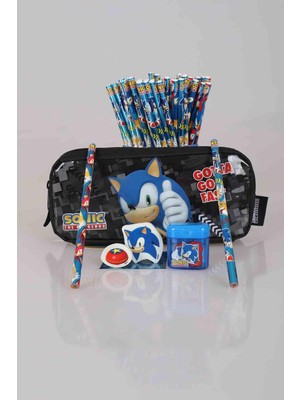 DEKOMUS ÖZEL TASARIM LİSANSLI SONIC KALEM ÇANTASI , İKİLİ KURŞUN KALEM,KALEMTRAŞ VE İKİLİ SİLGİ SETİ