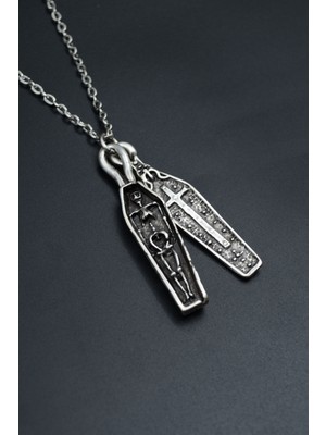 Tabut İskelet Haç  Gümüş Kaplama Unisex Düz Zincir Kolye kod 712