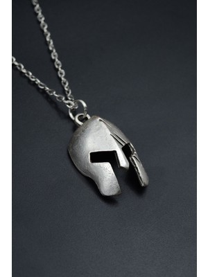 Gladyatör Miğfer  Gümüş Kaplama Unisex Düz Zincir Kolye kod 734