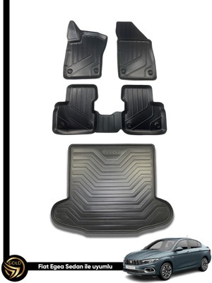 Gold Fiat Egea Sedan 3D Havuzlu Oto Paspas ve Bagaj Havuzu Araca Özel Set