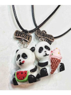 Fashion Best Frends Panda Figürlü Arkadaşlık Kolyesi