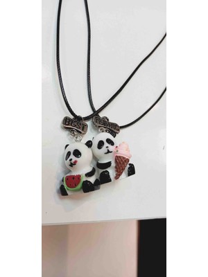 Fashion Best Frends Panda Figürlü Arkadaşlık Kolyesi