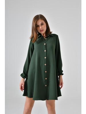 Saade Koyu Haki Ahşap Düğmeli Tunik