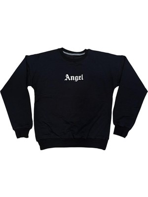 İrem Çocuk Giyim Kız Çocuk Önü Angel Yazı Desenli Sırtı Melek Kanatlı Siyah Sweatshirt