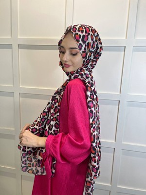 Siyane Scarf Leopar Desenli, Ütü İstemeyen, Pamuklu Şal 00898