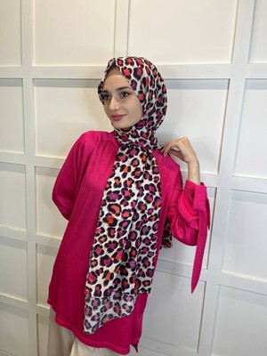 Siyane Scarf Leopar Desenli, Ütü İstemeyen, Pamuklu Şal 00898