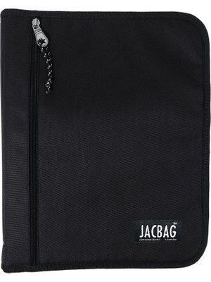 Jacbag Siyah OrganiZip-Fermuarlı Dosya Çanta A4 Yüksek Kaliteli Evrak Düzenleyici 37x27x5 cm