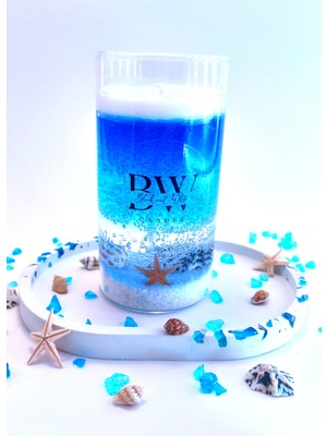 Bwc Ocean Candle Dekoratif Mum -Mavi Kristal Sunum Tepsisi - Bambu Kapaklı - Özel Tasarım